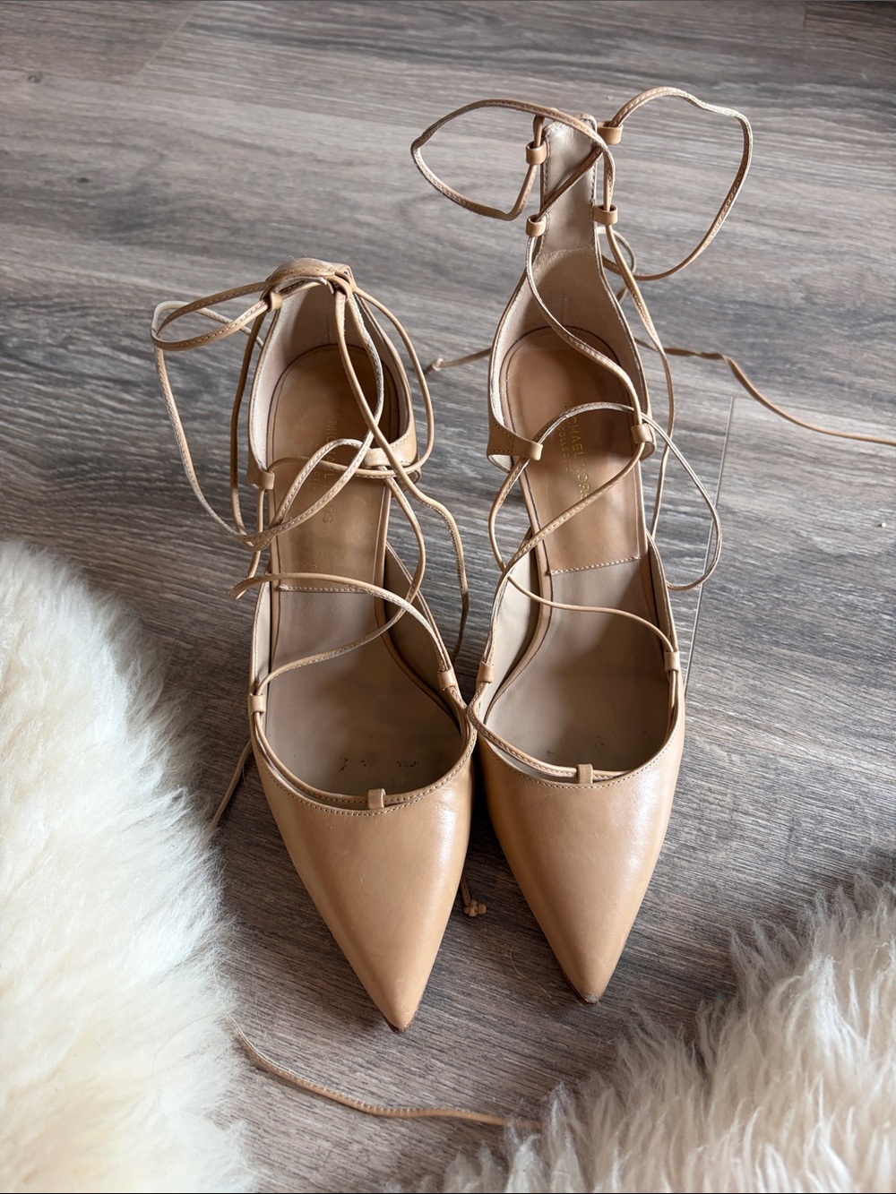Michael Kors Collection Nude Lace-Up Pointed-Toe Heels